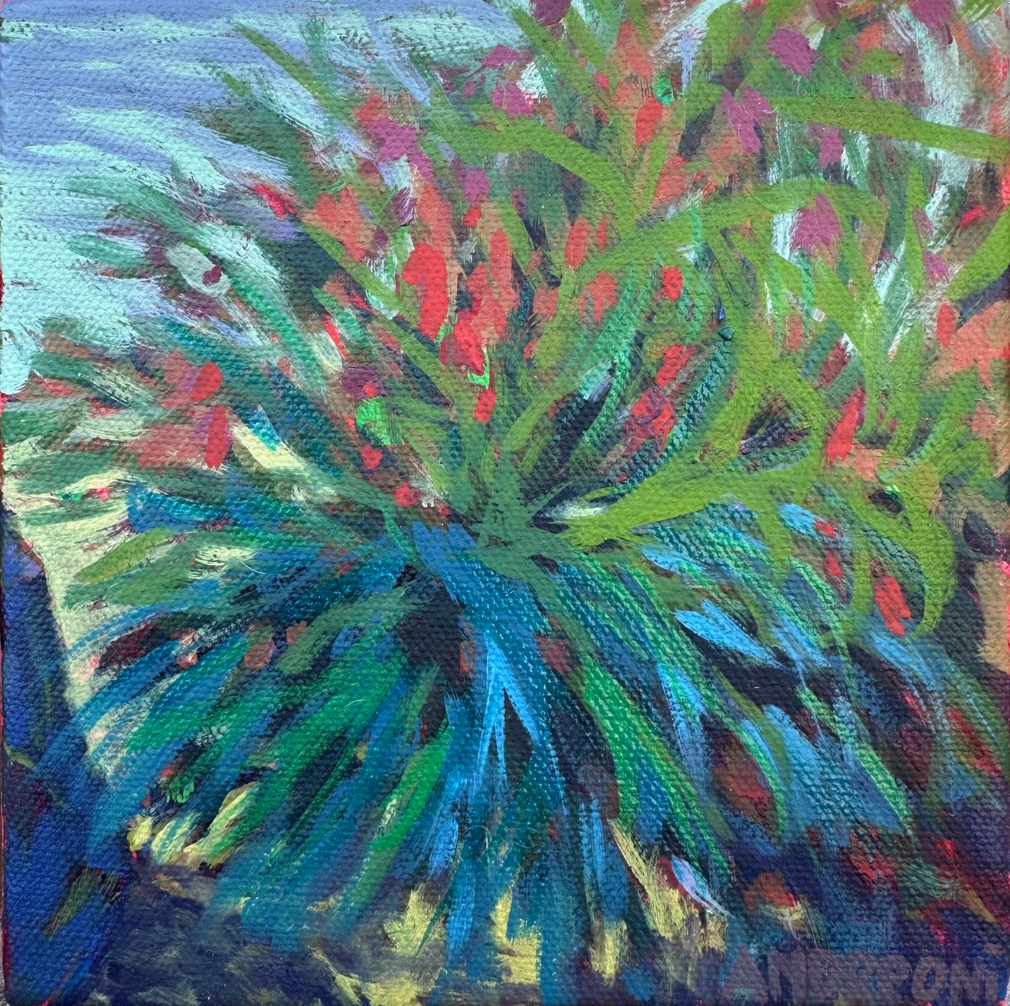 Mini Painting: Coral Fountain Grass 6x6 inches