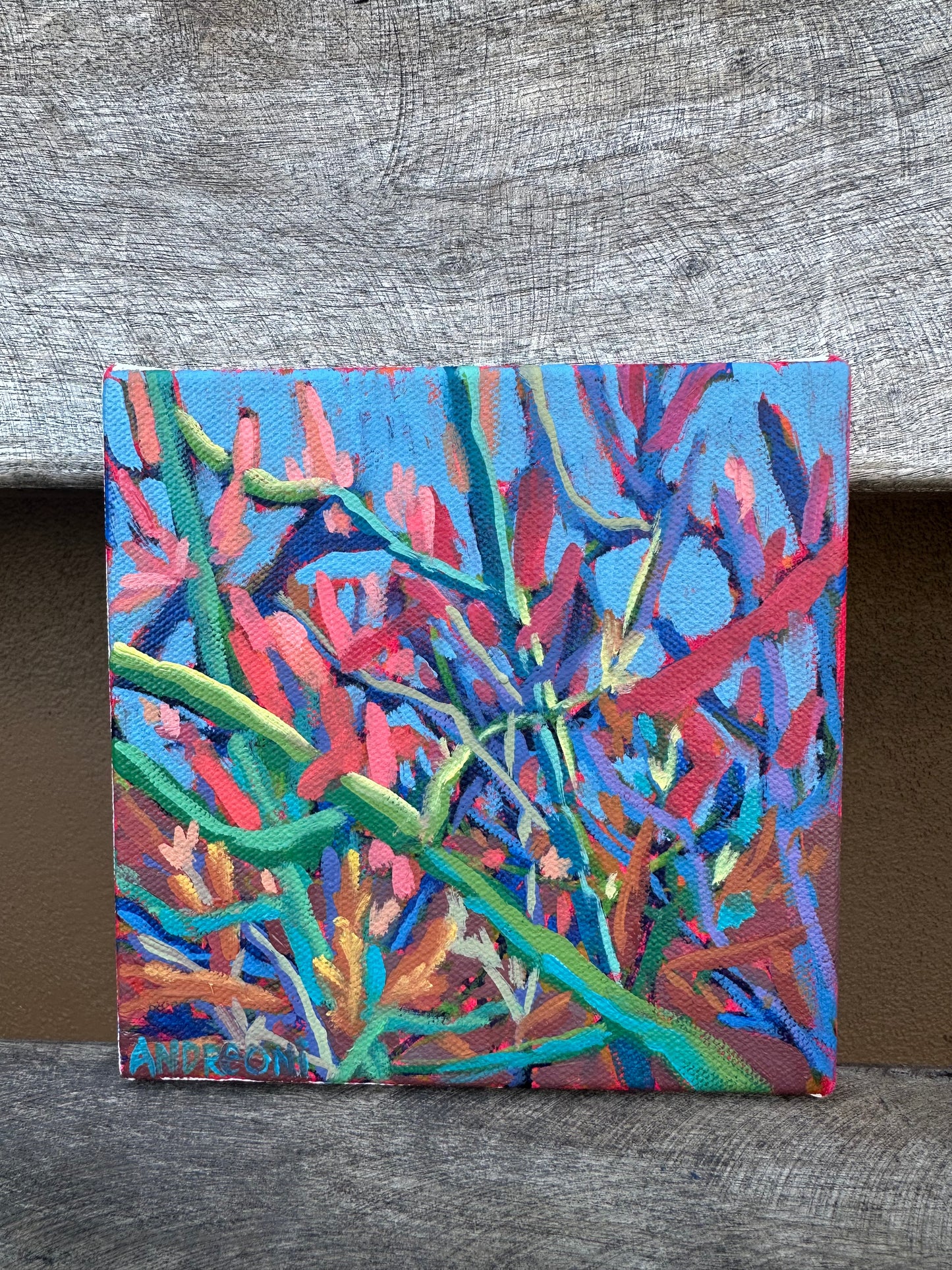 Mini Painting: Coral Fountain Grass Blossoms 6x6 inches