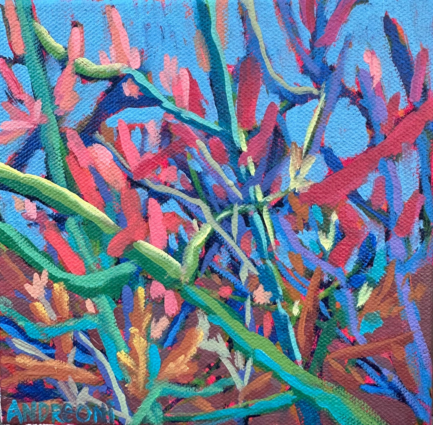 Mini Painting: Coral Fountain Grass Blossoms 6x6 inches