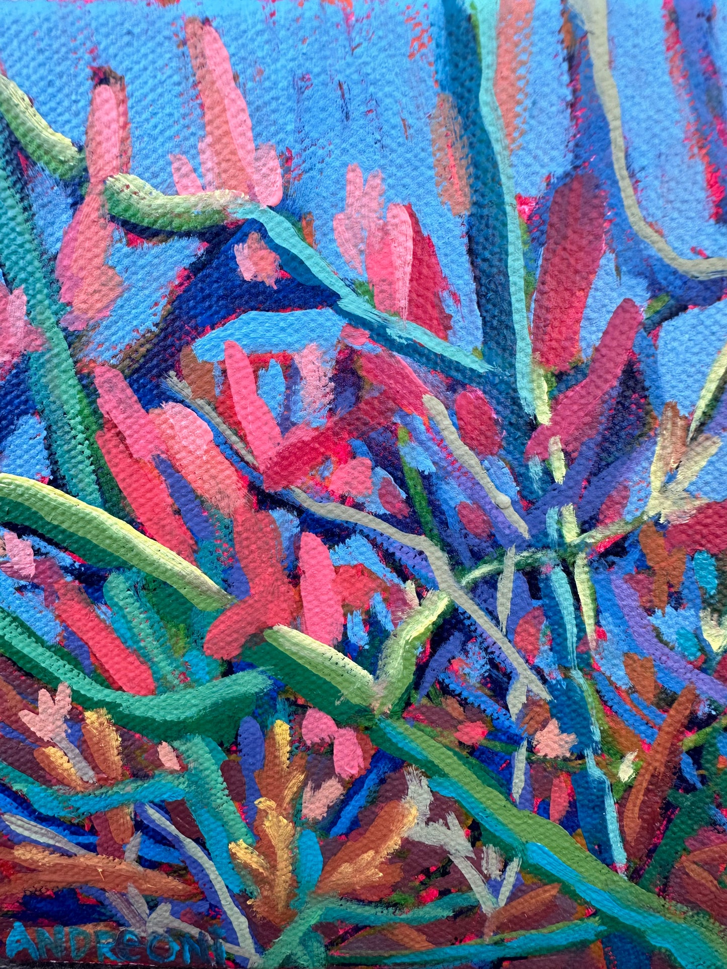 Mini Painting: Coral Fountain Grass Blossoms 6x6 inches