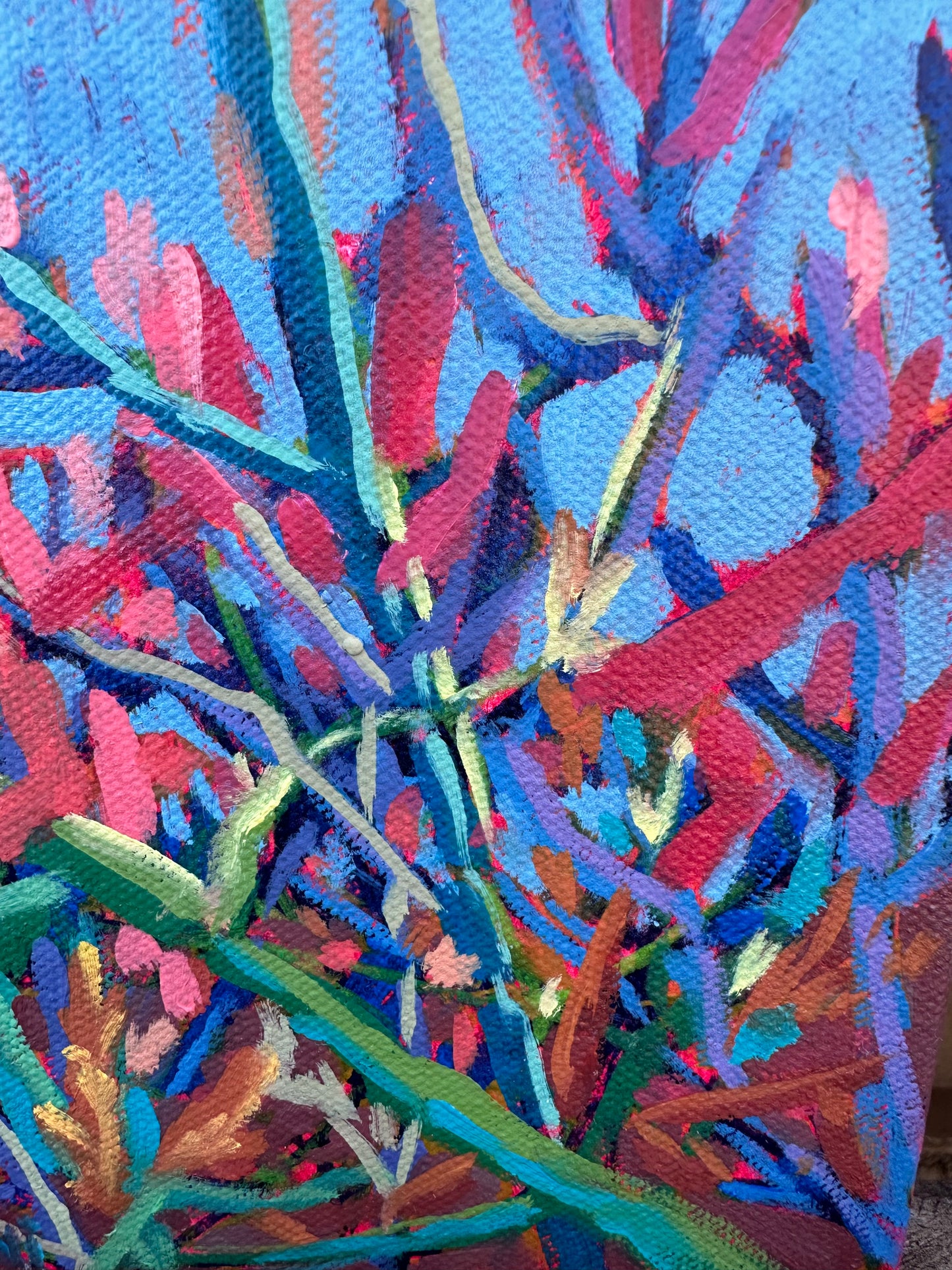 Mini Painting: Coral Fountain Grass Blossoms 6x6 inches