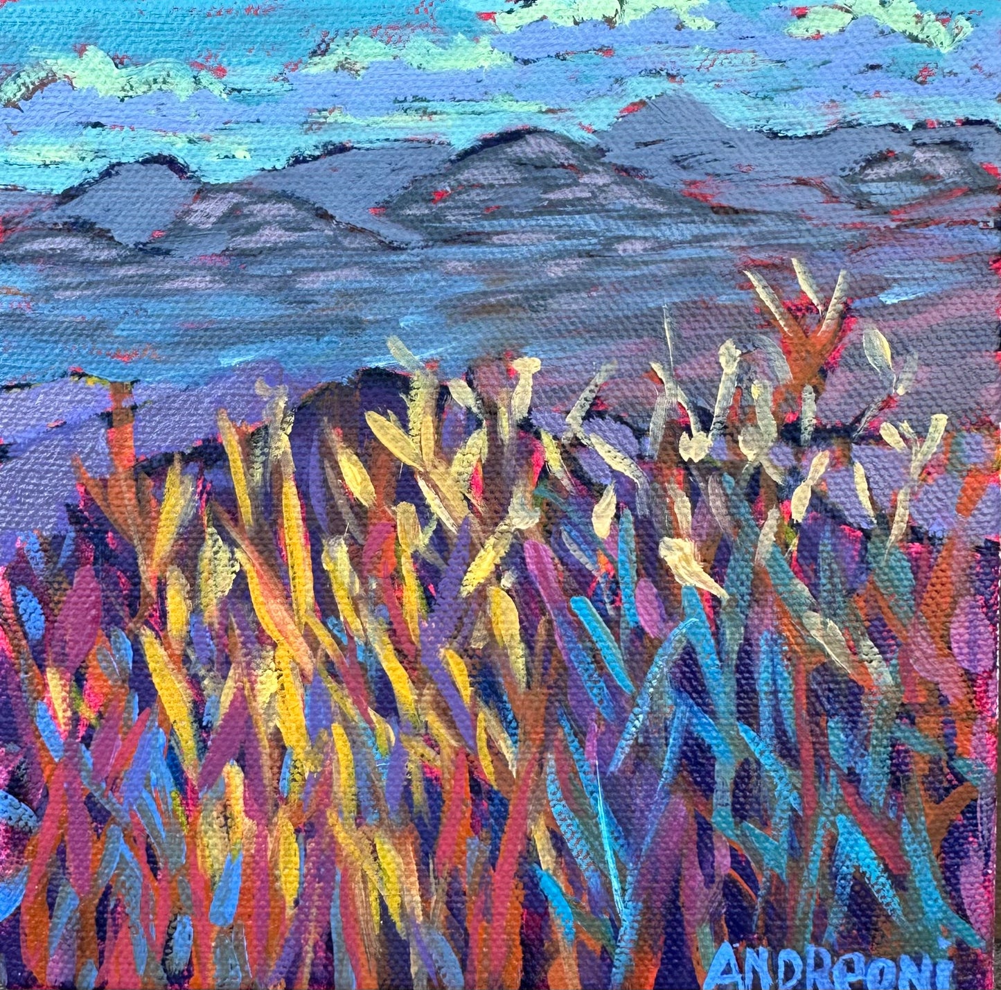 Mini Painting: Desert Mountain Grasses 6x6 inches