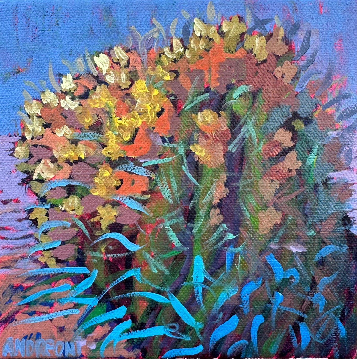 Mini Painting: Barrel Cactus Blossoms 6x6 inches